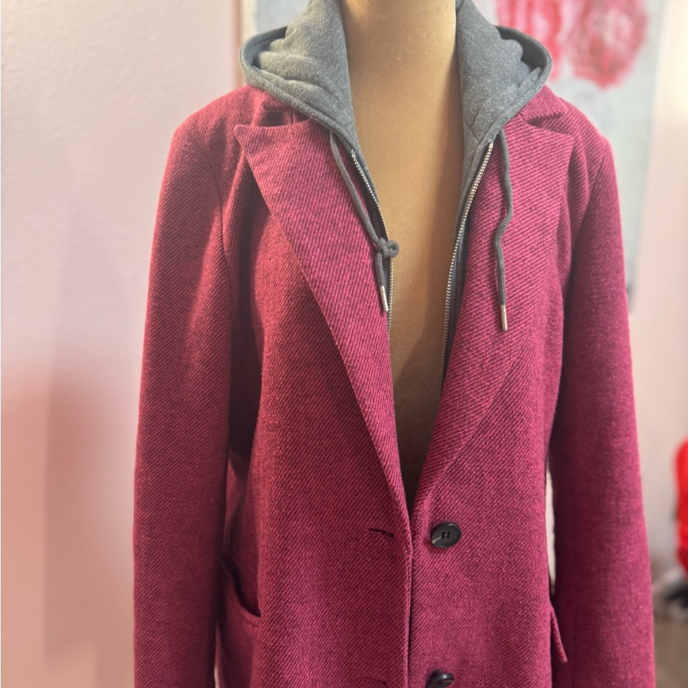 Avec Les Filles Women's Pink Coat with Gray Hoodie - Picture 3 of 9